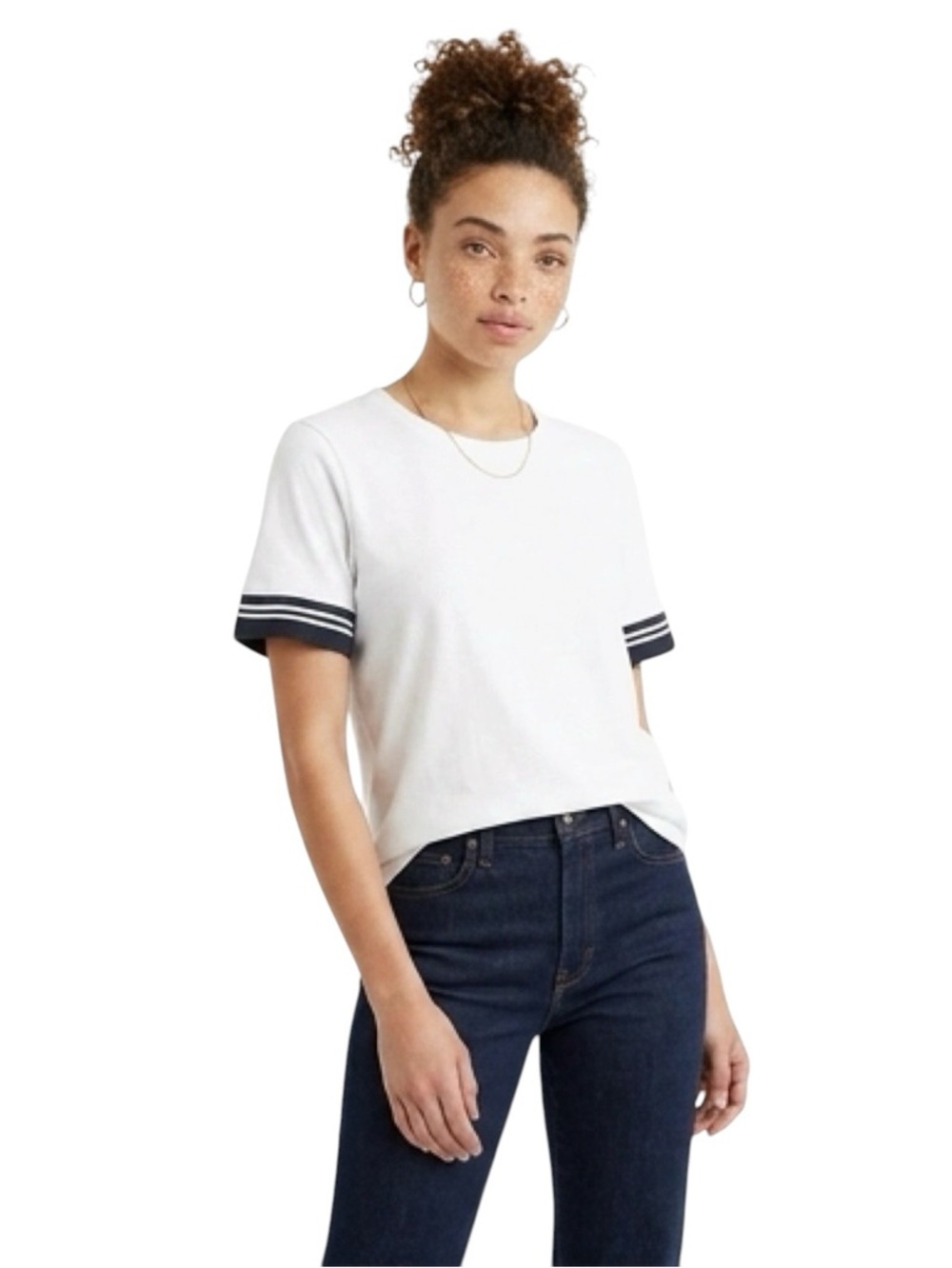 Self Esteem Varsity Tee White Striped Sleeve T Shirt Women Medium NWT